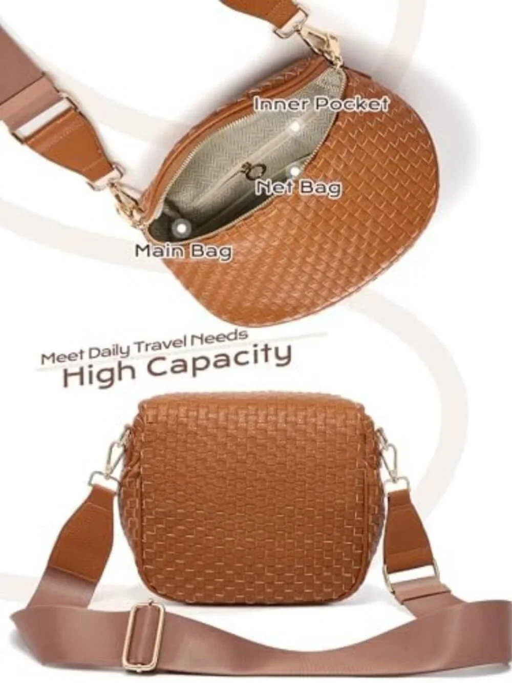 Chic Woven Checkered Crossbody Bum Bag for Women - Stylish PU Leather Fanny Pack